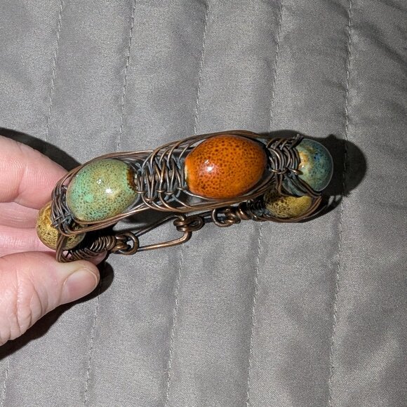 $1 with Bundle ~ Wire-Wrapped Ceramic Bead Artisan Bracelet – Boho Style 4562 - Picture 1 of 4